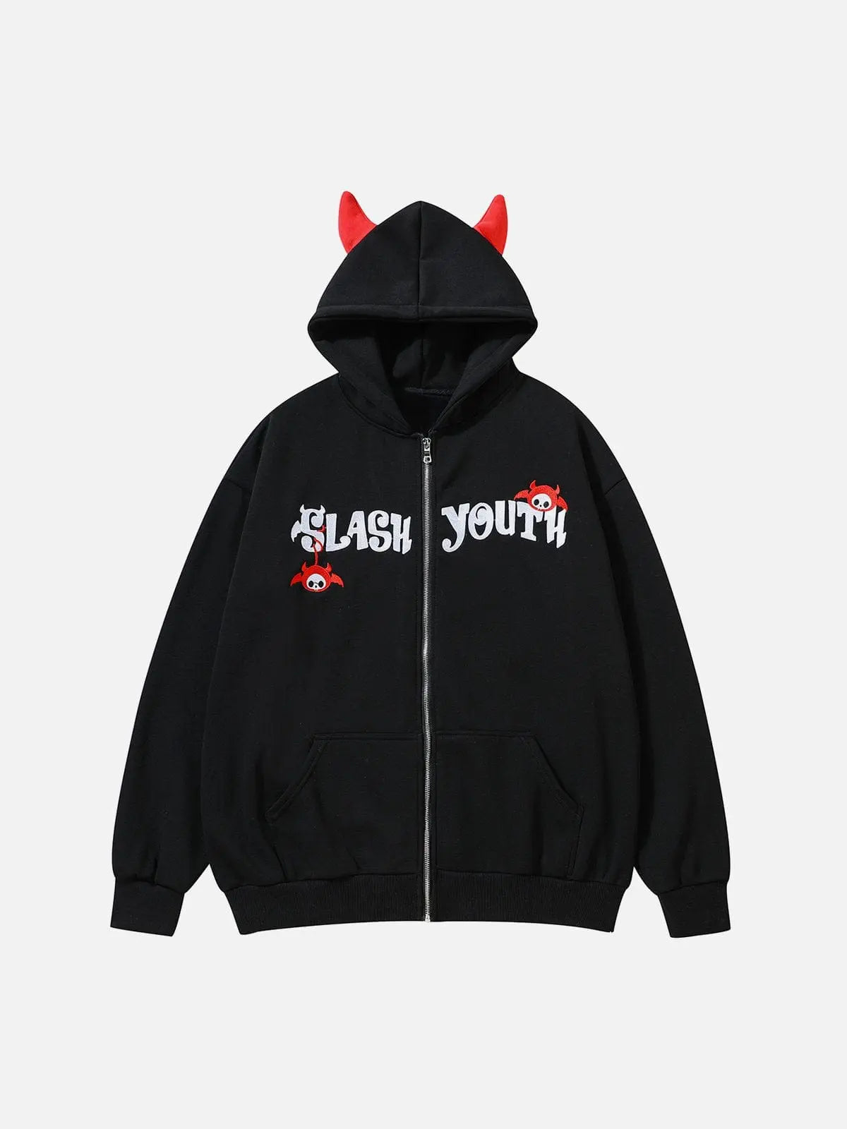 Little Devil Embroidery Thick Hoodie - Kawaii Side