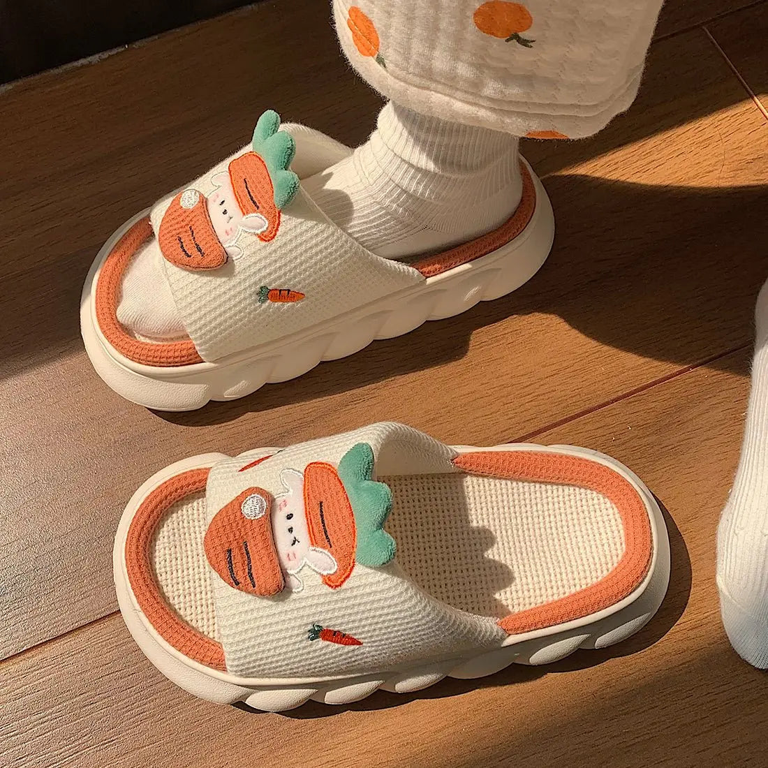 Lovely Rabbit and Carrot Linen Sandals - Kawaii Side