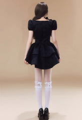 Monet Black Bow Puff Sleeve Short Dress