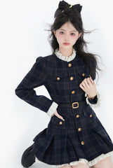 Cappotto dolce scozzese Acacia Milan Girl Chic nero blu navy