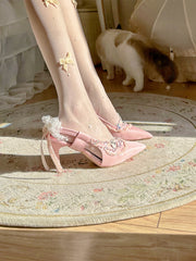 Pink Butterfly Crystal Lace Elegant Chic spidstå højhælede sandaler