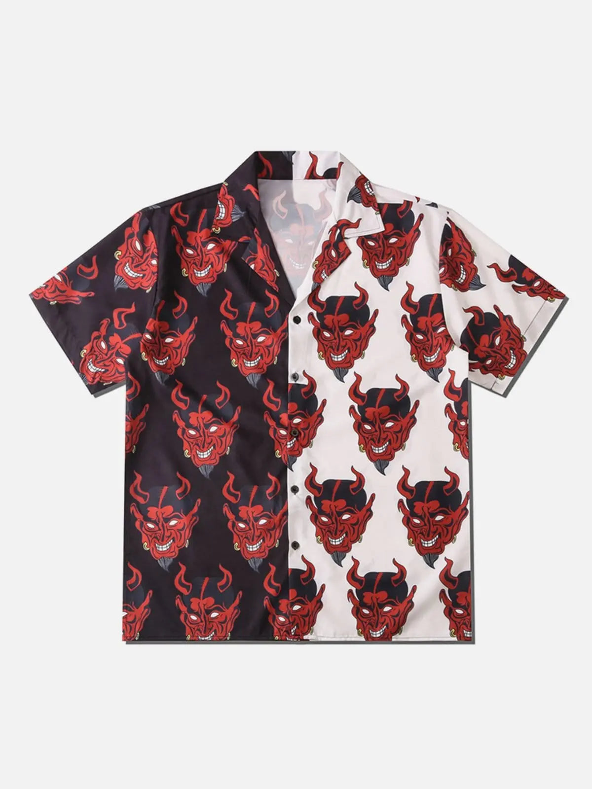 Patchwork Devil Head Short Sleeve Shirt - Kawaii Side