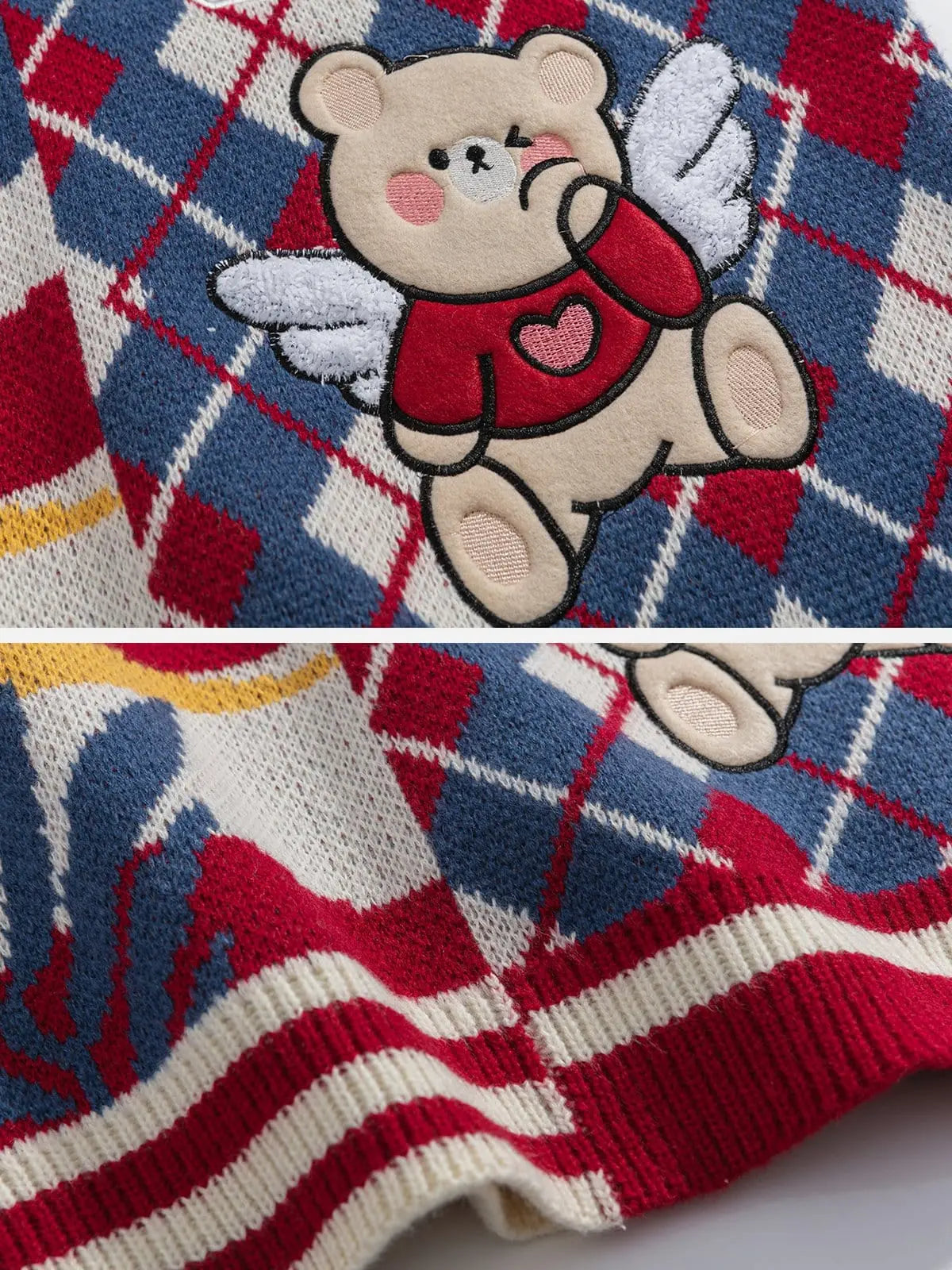 Patchwork Diamond Bear Sweater Vest - Kawaii Side