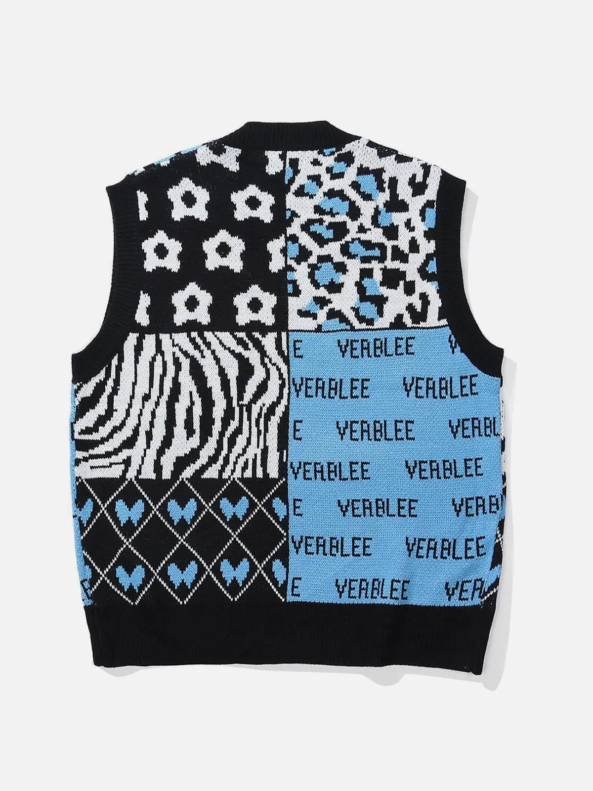 Patchwork Leopard Bow Letters Knit Vest - Kawaii Side