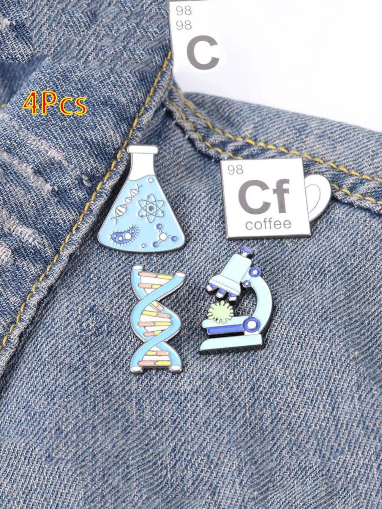 4pcs Science Enamel Pin Microscope Beaker Chemical Molecular DNA Biological Experimental Tool Metal Brooches Badges for Backpack Kawaii Side