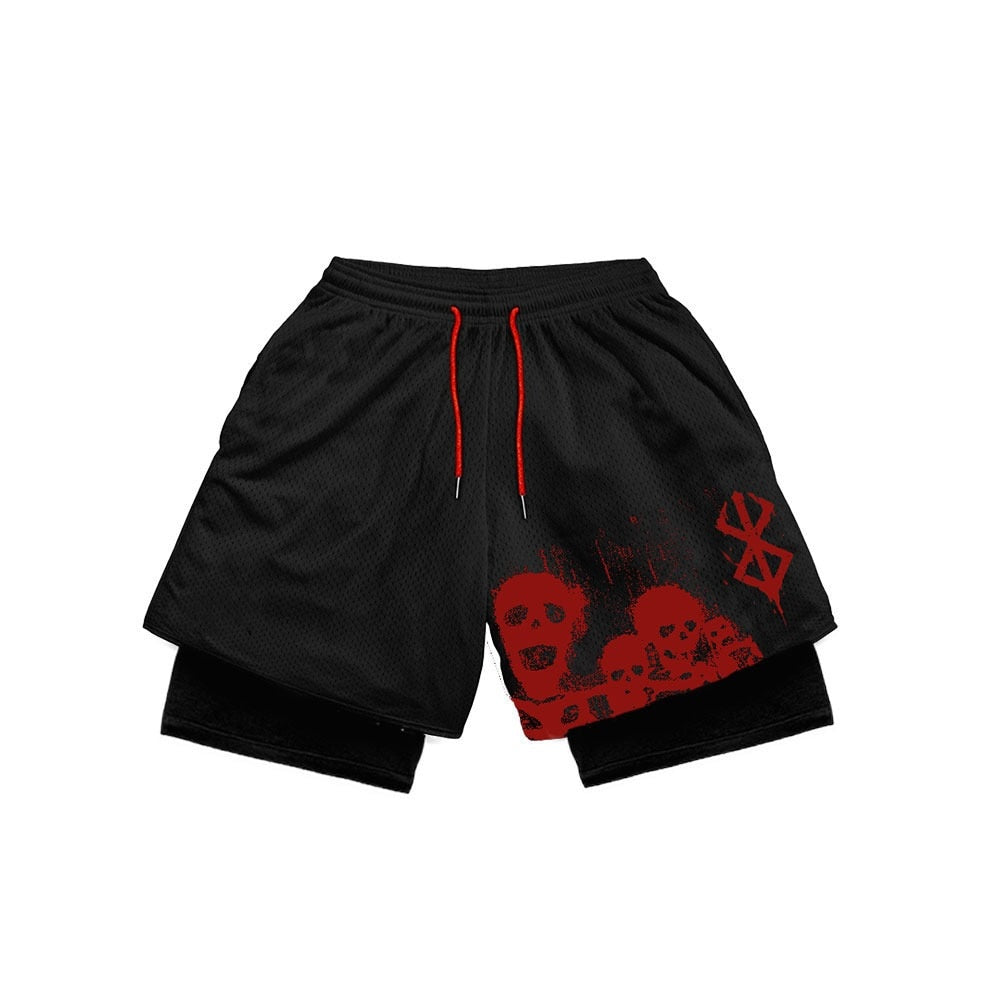 Skulls Black Performance Shorts Kawaii Side