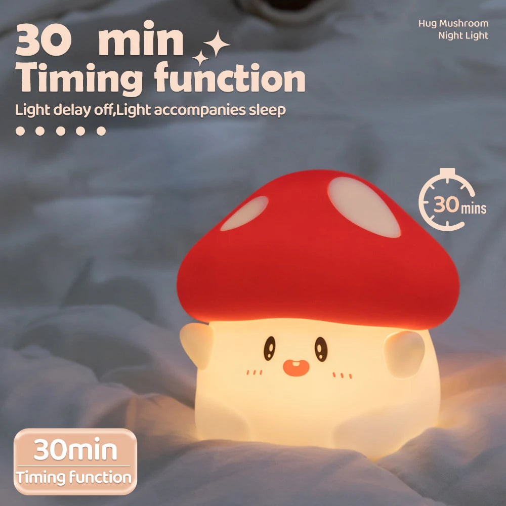 Led Silicone Mushroom Night Light Lamp Kawaii Side