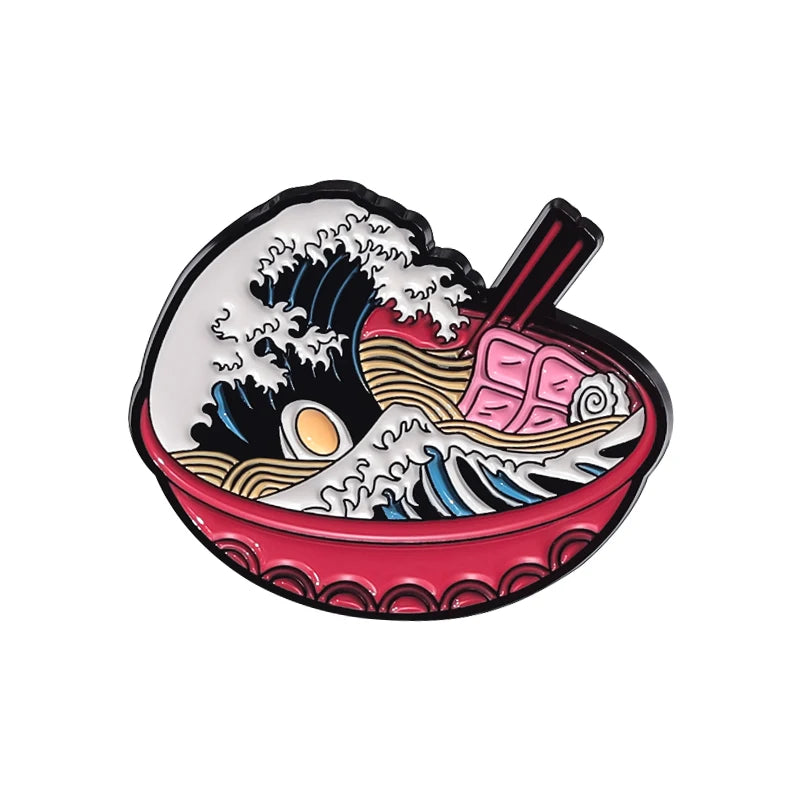 The Great Wave Of Kanagawa Creative Enamel Pins Japanese Art Painting Sunrise Sunset Brooches Lapel Badge Gift for Kids Friends Kawaii Side