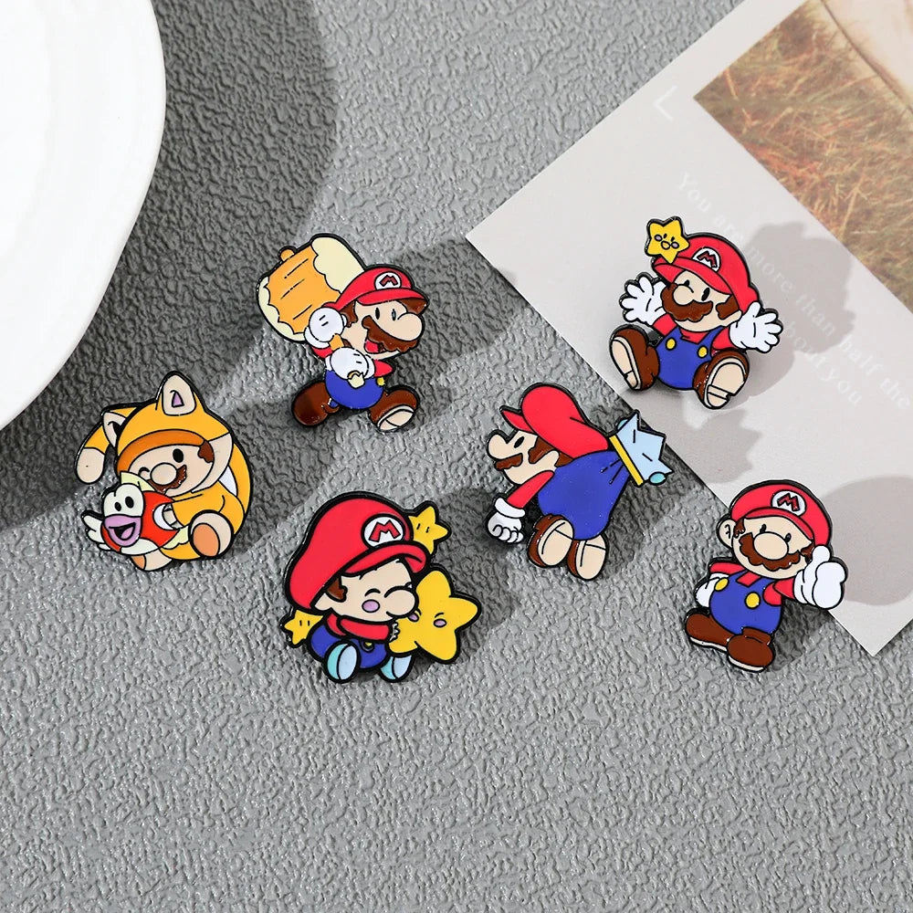 3/6 pcs Classic Game Super Mario Bros Enamel Lapel Pins Cartoon Mario Bros Brooch for Backpack Badge Pins Accessories Kawaii Side