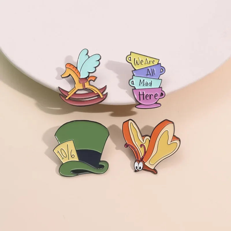 Disney Alice in Wonderland Movie Creative Enamel Pins for Backpack Bag Hat Cup Hat Horse Lapel Badges Accessories Gifts for Fans Kawaii Side