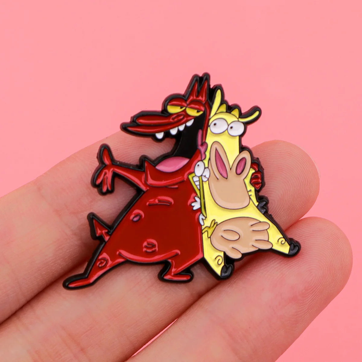 Cow and Red Guy Enamel Pin