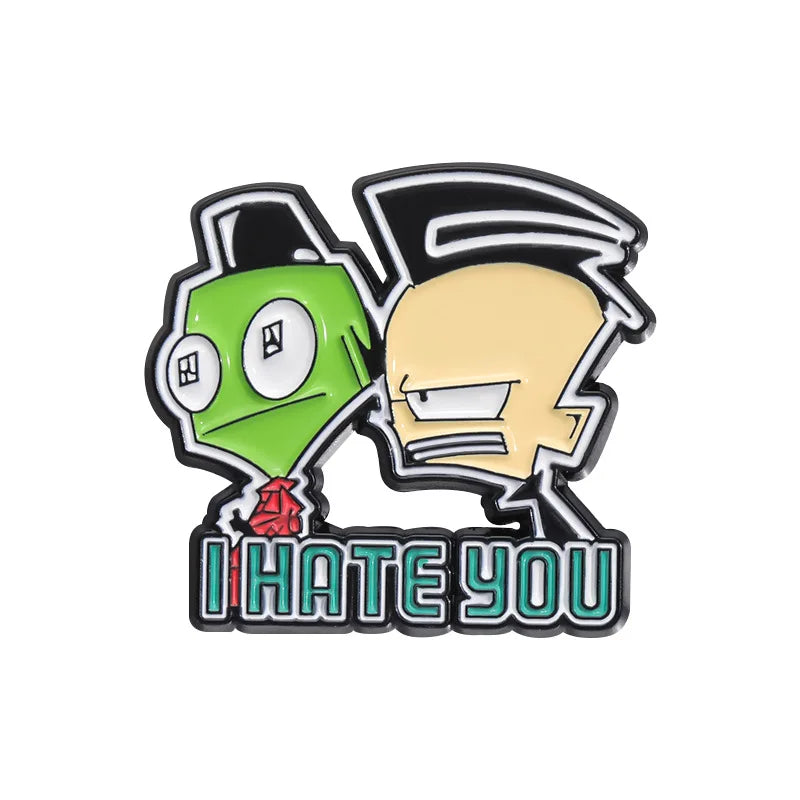 Cartoon Green Alien and Boy Enamel Pin Funny Monster Lapel Accessory Clothes Badge for Friend Jewelry Gifts Kawaii Side