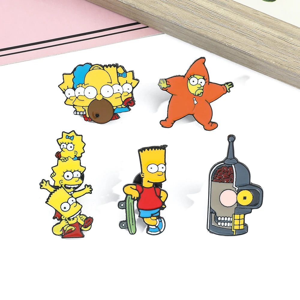 Simpsons Cartoon Anime Funny Enamel Brooch Fashion Creative Shirt Backpack Accessories Badge Lapel Pin Jewelry Decoration Gift Kawaii Side