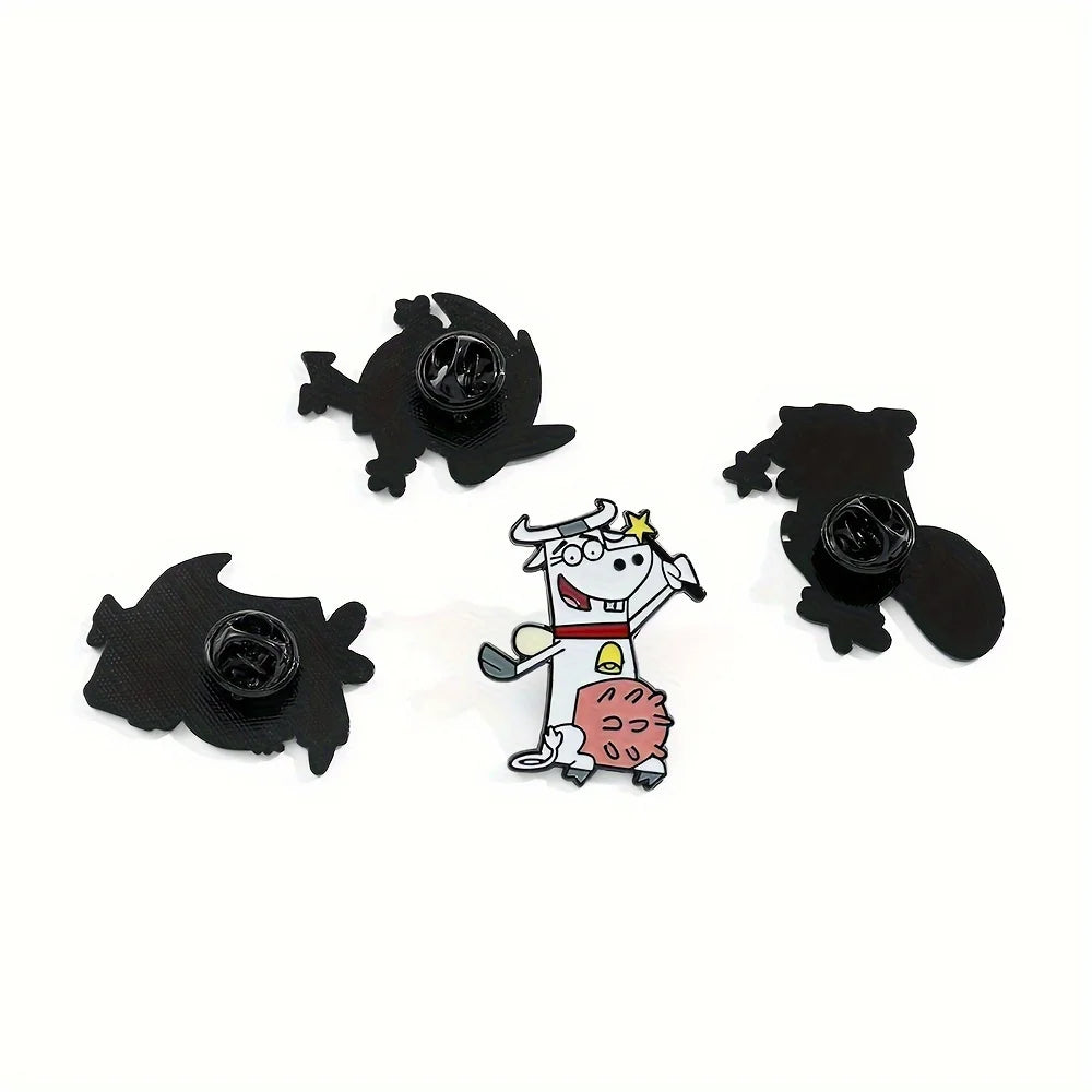 5 Pcs Cartoon character brooch cute cow puppy enamel pin metal badge jewelry clothing backpack accessories gift for friends Kawaii Side