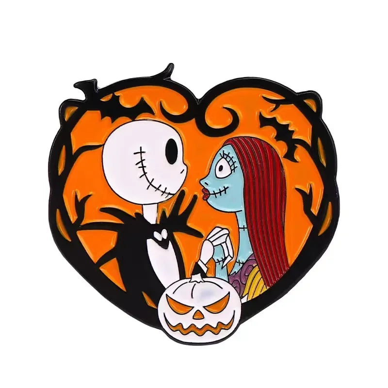 Nightmare Before Christmas Enamel Pin Cartoon Jack Sally Character Halloween Brooch for School Bags Apparel Accessories Jewelry Kawaii Side