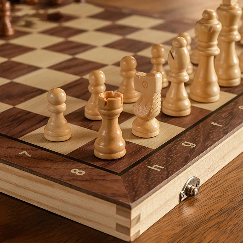 Chess Set - Magnetic Foldable Portable Solid Wood Chess Board