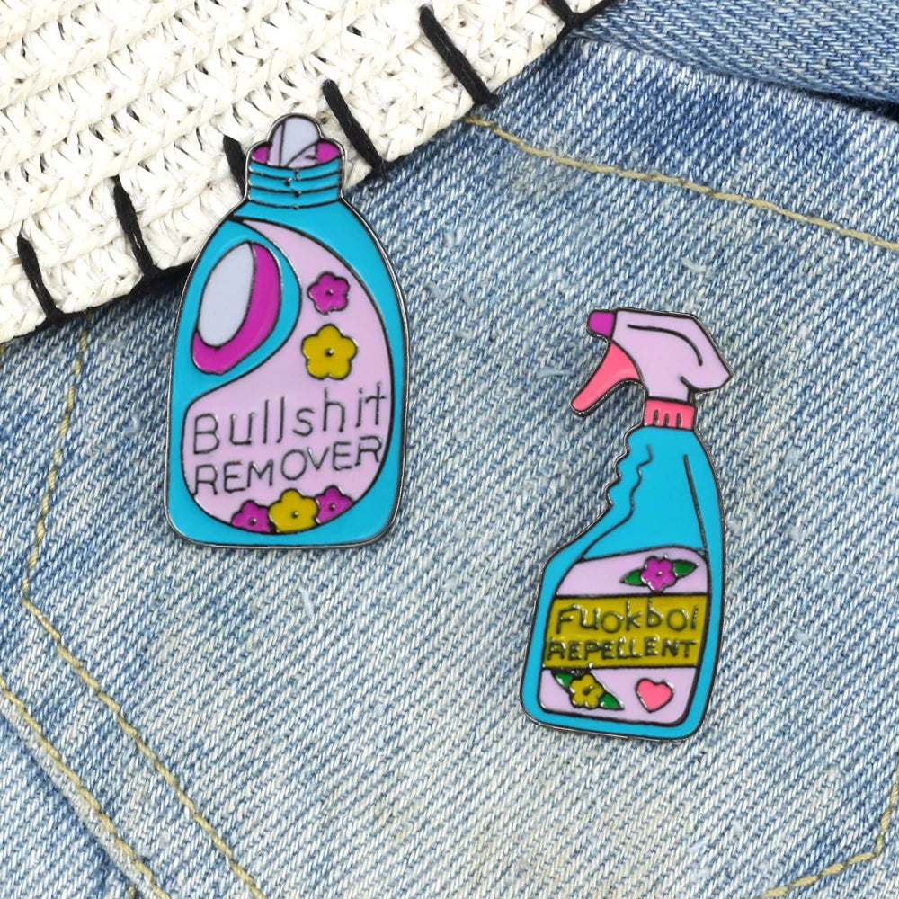 Funny fashion lapel Pins brooches Bullshit remover repellent cleaning sweater jackets badge jewelry Enamel pins kids women gift Kawaii Side