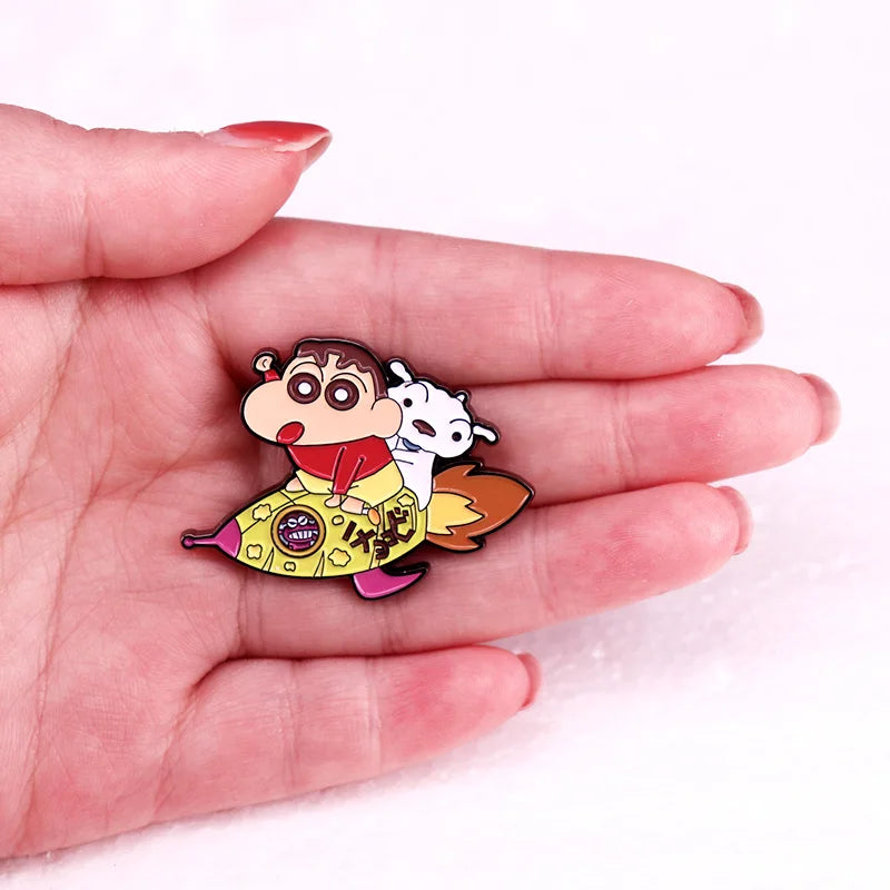 Crayon Shinchan Enamel Pin Japanese Cartoon Brooch Jewelry Fans Gift Kawaii Side