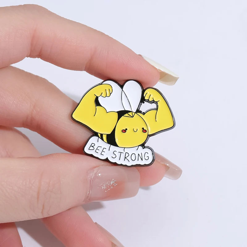 Fitness Muscle Exercise Brooch Enamel Pin Custom Frog Salamander Bat Bee Strong Badges Lapel Pins For Hats Clothes Jewelry Gifts Kawaii Side