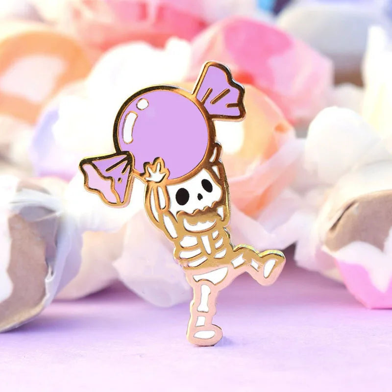 Halloween Skull Skeleton Enamel Pin Trick or Treat Candy… Kawaii Side