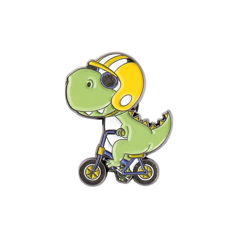 Cartoon Dinosaur Playing Skateboard Bike Guitar Shape Enamel Pins Cute Animal Brooches Women Men Clothes Lapel Pin Badges Jewelr Kawaii Side