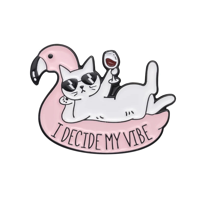 I Decide My Vibe Enamel Pin Custom Fun Oil Painting Cat Bring Bad Luck David Meowie Brooches Lapel Badges Art Works Jewelry Gift Kawaii Side