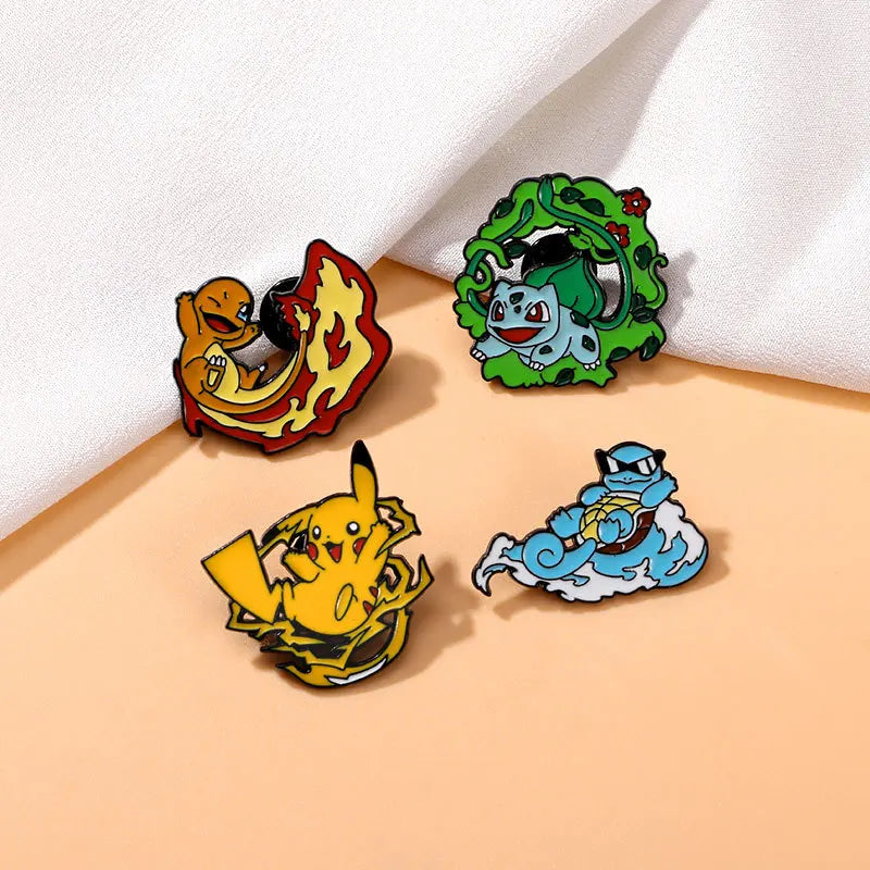 Pokemon Pikachu Lapel Pin Cartoon Cute Lapel Pin Charmander Bulbasaur Squirtle Enamel Pin Metal Badge Accessories Jewelry Gifts Kawaii Side