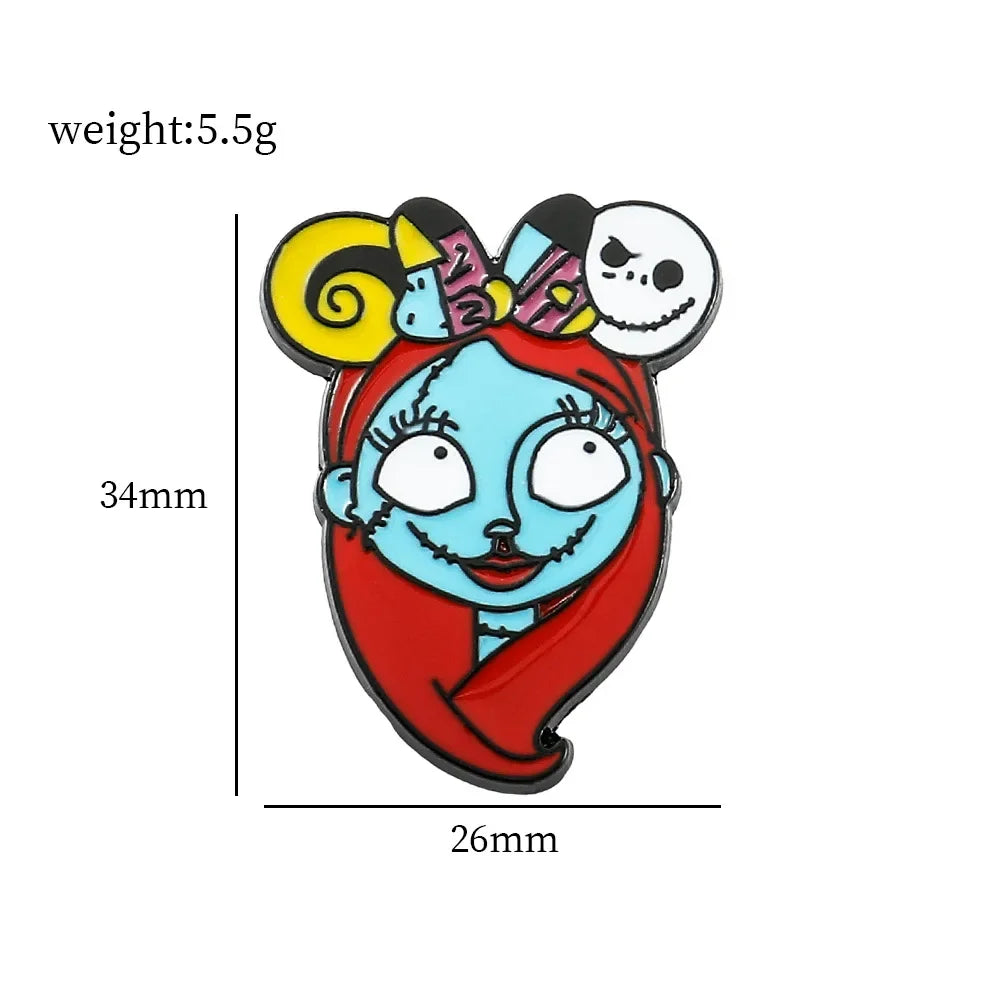 Nightmare Before Christmas Enamel Pin Cartoon Jack Sally Character Halloween Brooch for School Bags Apparel Accessories Jewelry Kawaii Side