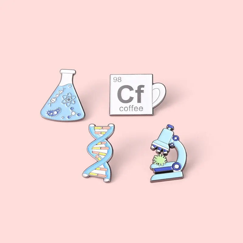 4pcs Science Enamel Pin Microscope Beaker Chemical Molecular DNA Biological Experimental Tool Metal Brooches Badges for Backpack Kawaii Side