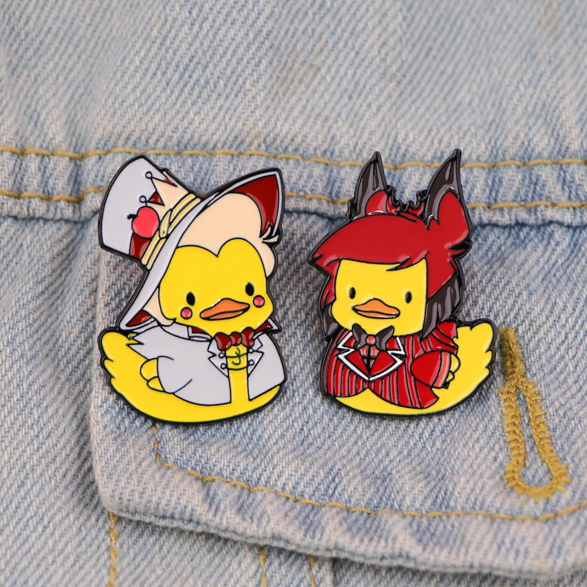 Gothic Cute Ducks Enamel Pin Kawaii Side