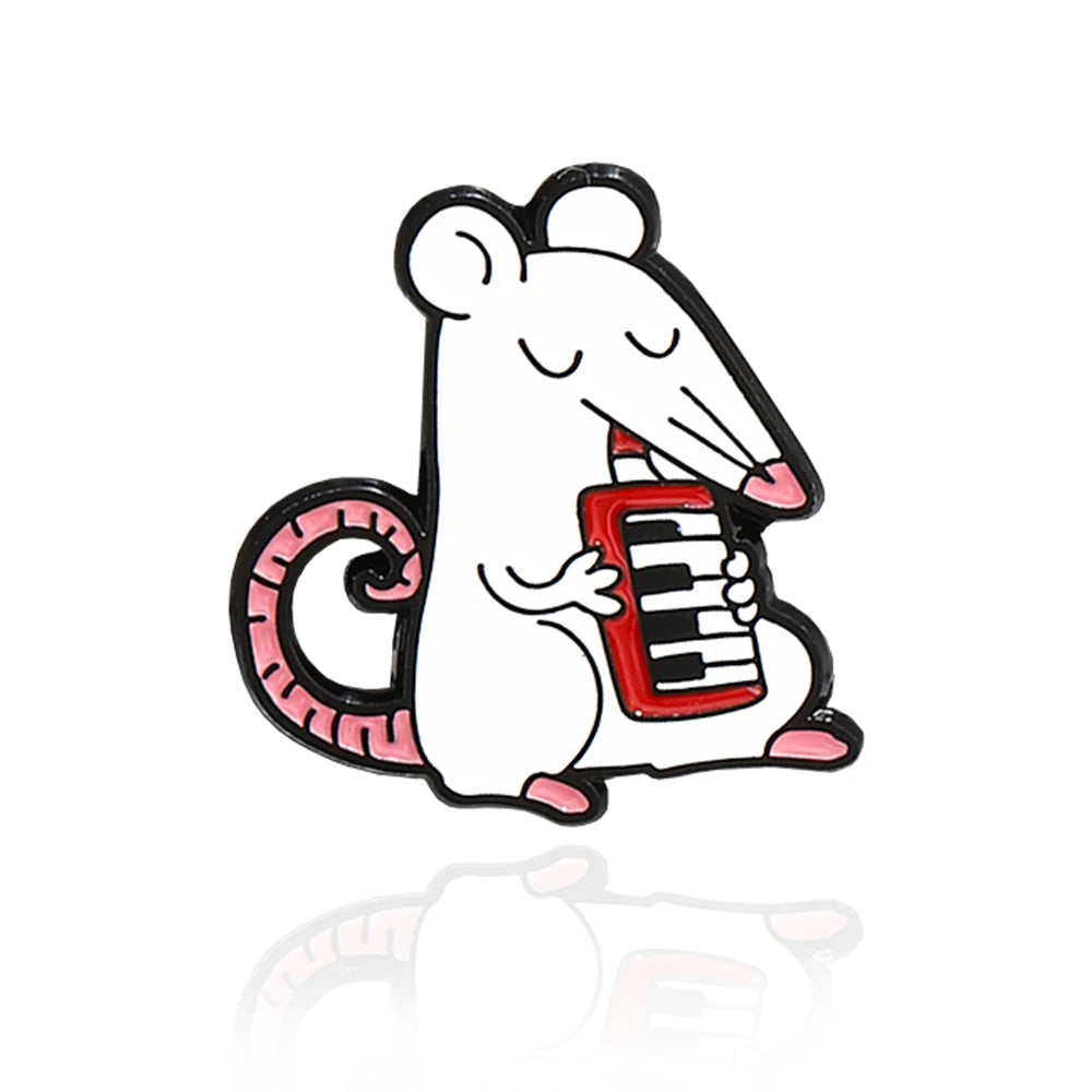 White Rats Enamel Pins Custom Mouse Red Rose Apple Red Wine Animal Brooches Badge Lapel Jewelry Gift Friends Wholesale Kawaii Side