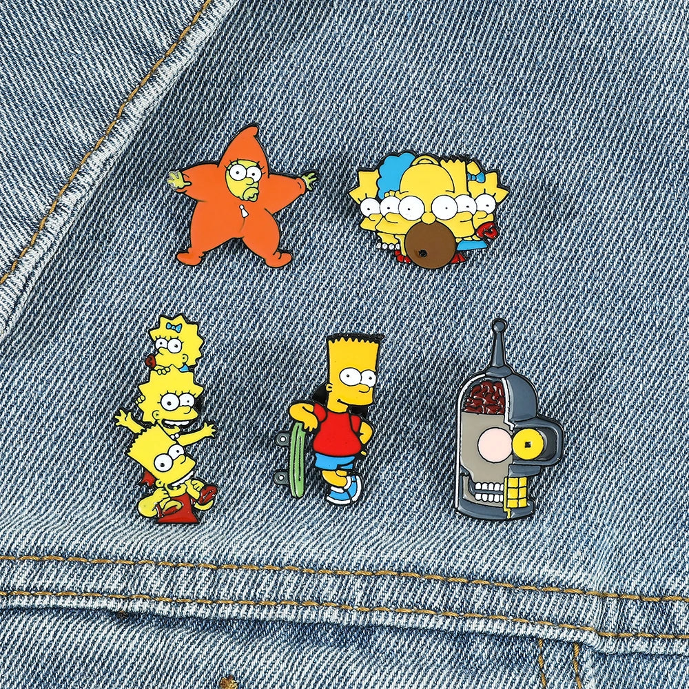 Simpsons Cartoon Anime Funny Enamel Brooch Fashion Creative Shirt Backpack Accessories Badge Lapel Pin Jewelry Decoration Gift Kawaii Side