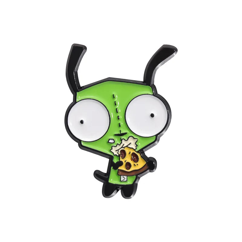 Cartoon Green Alien and Boy Enamel Pin Funny Monster Lapel Accessory Clothes Badge for Friend Jewelry Gifts Kawaii Side