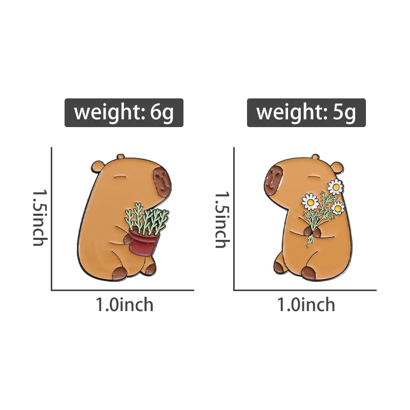 Wholesale Cute Capybara Enamel Pins Cartoon Animal Hard Metal Brooches Shirt Backpack Lapel Badge Jewelry Gift for Kids Friends Kawaii Side