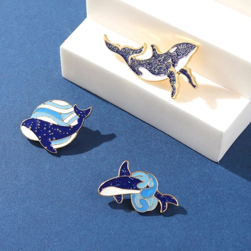 Sea Whale Series Enamel Pin Cartoon Blue Animals Badges Metal Women Brooch Jewelry Accessories Clothes Bag Lapel Pins Gift Kawaii Side