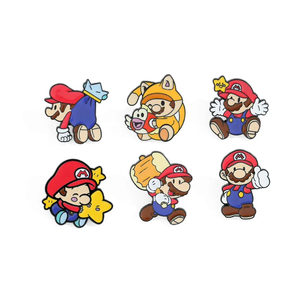 3/6 pcs Classic Game Super Mario Bros Enamel Lapel Pins Cartoon Mario Bros Brooch for Backpack Badge Pins Accessories Kawaii Side