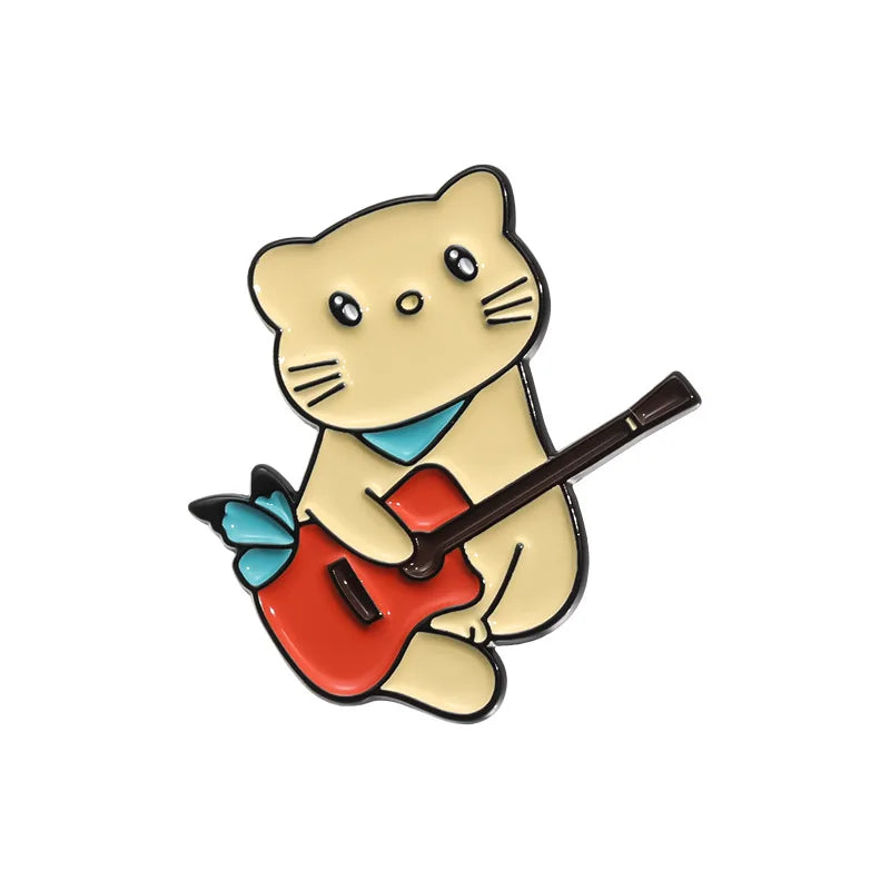 Cartoon Music Guitar Cat Brooch Enamel Pin Cute Kitten Animal Brooches Backpack Lapel Metal Badge Jewelry Gifts for Friends Kawaii Side