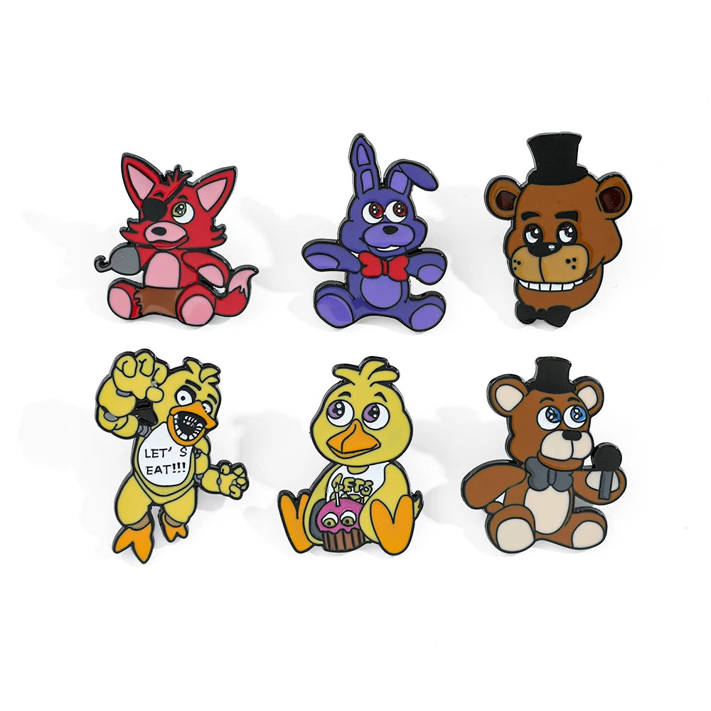 Five Night's At Freddy Badges Cartoon Anime FNAF Enamel Lapel Pins Brow Bear Fox Cute Brooches for Backpack Decoration Jewelry Kawaii Side