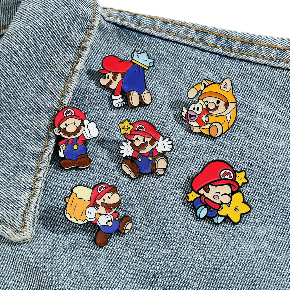 3/6 pcs Classic Game Super Mario Bros Enamel Lapel Pins Cartoon Mario Bros Brooch for Backpack Badge Pins Accessories Kawaii Side