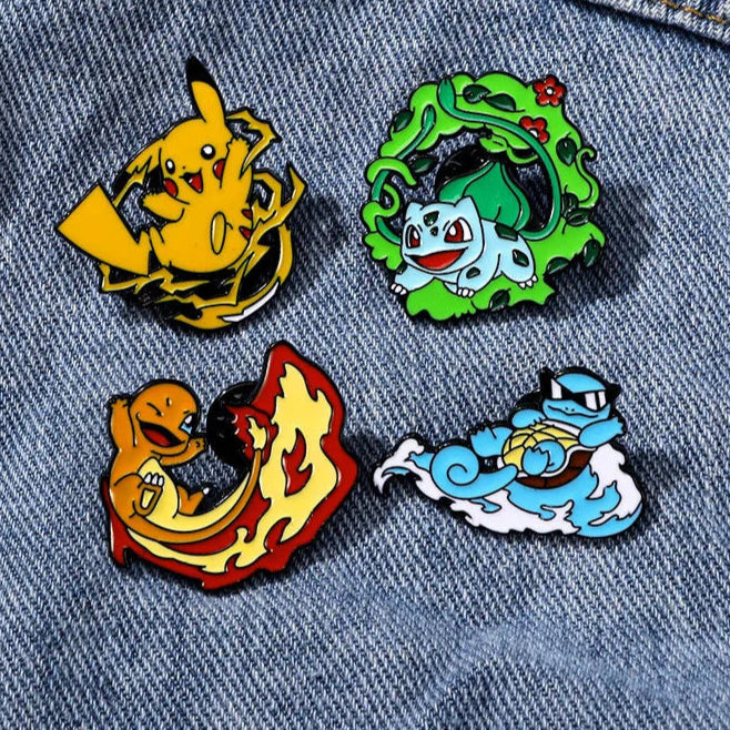 Pokemon Pikachu Lapel Pin Cartoon Cute Lapel Pin Charmander Bulbasaur Squirtle Enamel Pin Metal Badge Accessories Jewelry Gifts Kawaii Side