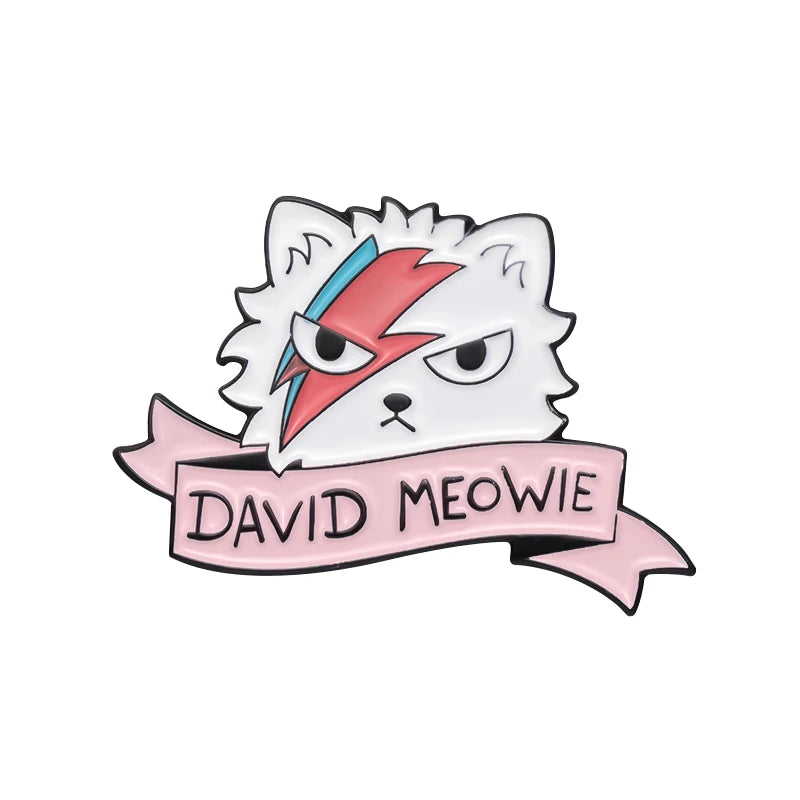 I Decide My Vibe Enamel Pin Custom Fun Oil Painting Cat Bring Bad Luck David Meowie Brooches Lapel Badges Art Works Jewelry Gift Kawaii Side