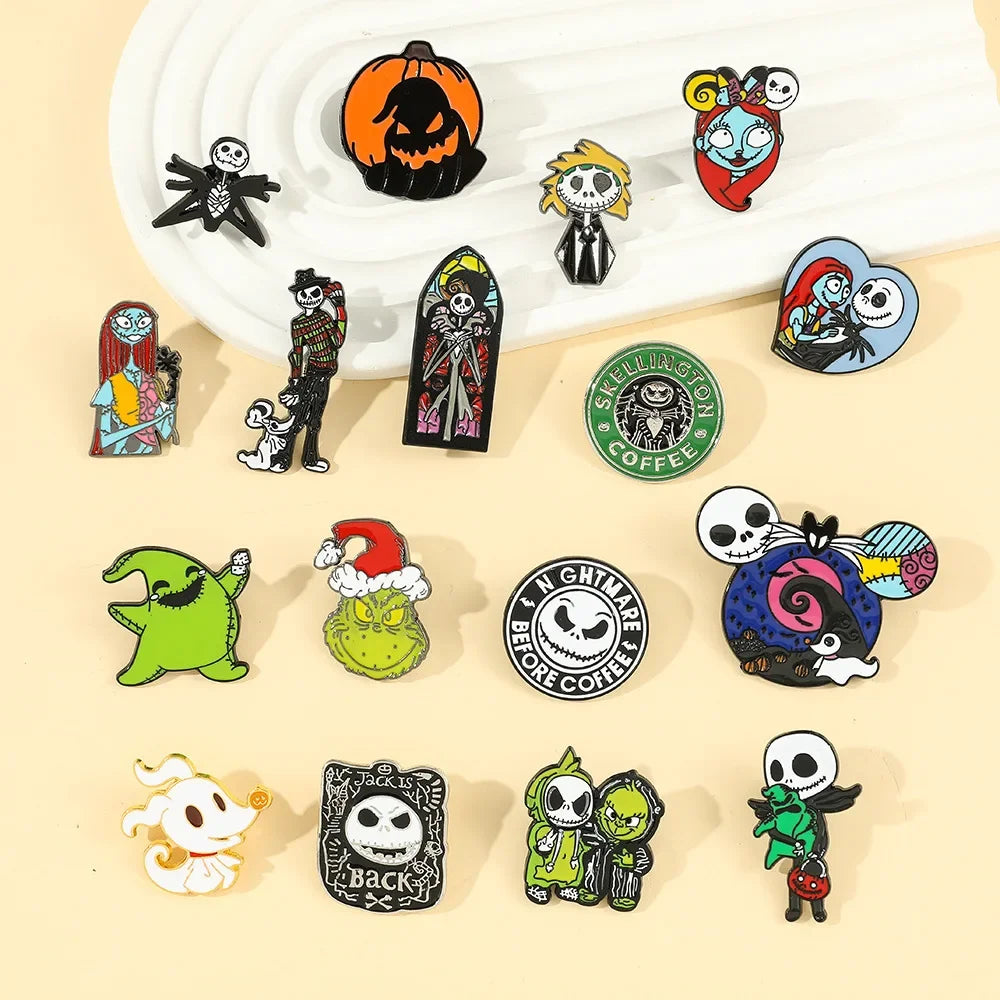 Nightmare Before Christmas Enamel Pin Cartoon Jack Sally Character Halloween Brooch for School Bags Apparel Accessories Jewelry Kawaii Side