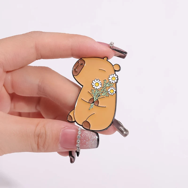 Wholesale Cute Capybara Enamel Pins Cartoon Animal Hard Metal Brooches Shirt Backpack Lapel Badge Jewelry Gift for Kids Friends Kawaii Side