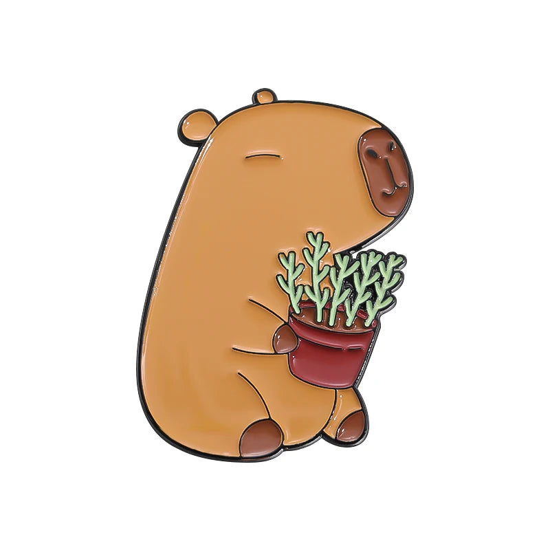 Wholesale Cute Capybara Enamel Pins Cartoon Animal Hard Metal Brooches Shirt Backpack Lapel Badge Jewelry Gift for Kids Friends Kawaii Side