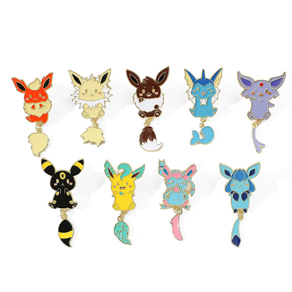 9 Pcs Cartoon Elf Chain Brooch Creative Cute Eevee Enamel Pin Metal Badge Jewelry Clothes Backpack Accessories Gift for Friends Kawaii Side