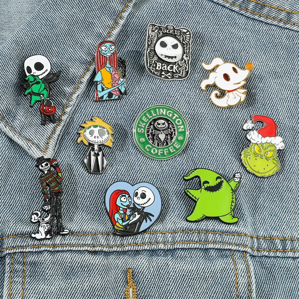 Nightmare Before Christmas Enamel Pin Cartoon Jack Sally Character Halloween Brooch for School Bags Apparel Accessories Jewelry Kawaii Side