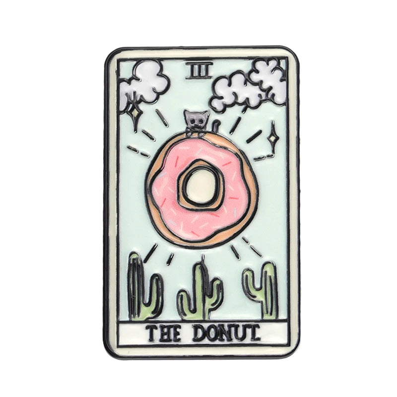 Creative Funny Tarot Enamel Pin The Coffee Donut Pizza Margarita Beer Wine Brooch Lapel Metal Badge Jewelry Gifts Wholesale Kawaii Side