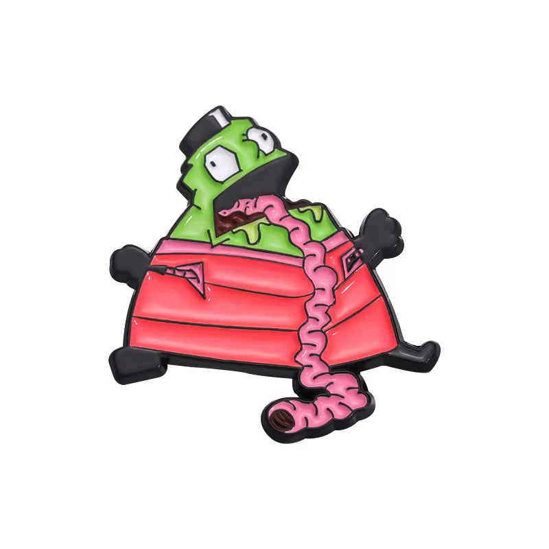 Cartoon Green Alien and Boy Enamel Pin Funny Monster Lapel Accessory Clothes Badge for Friend Jewelry Gifts Kawaii Side