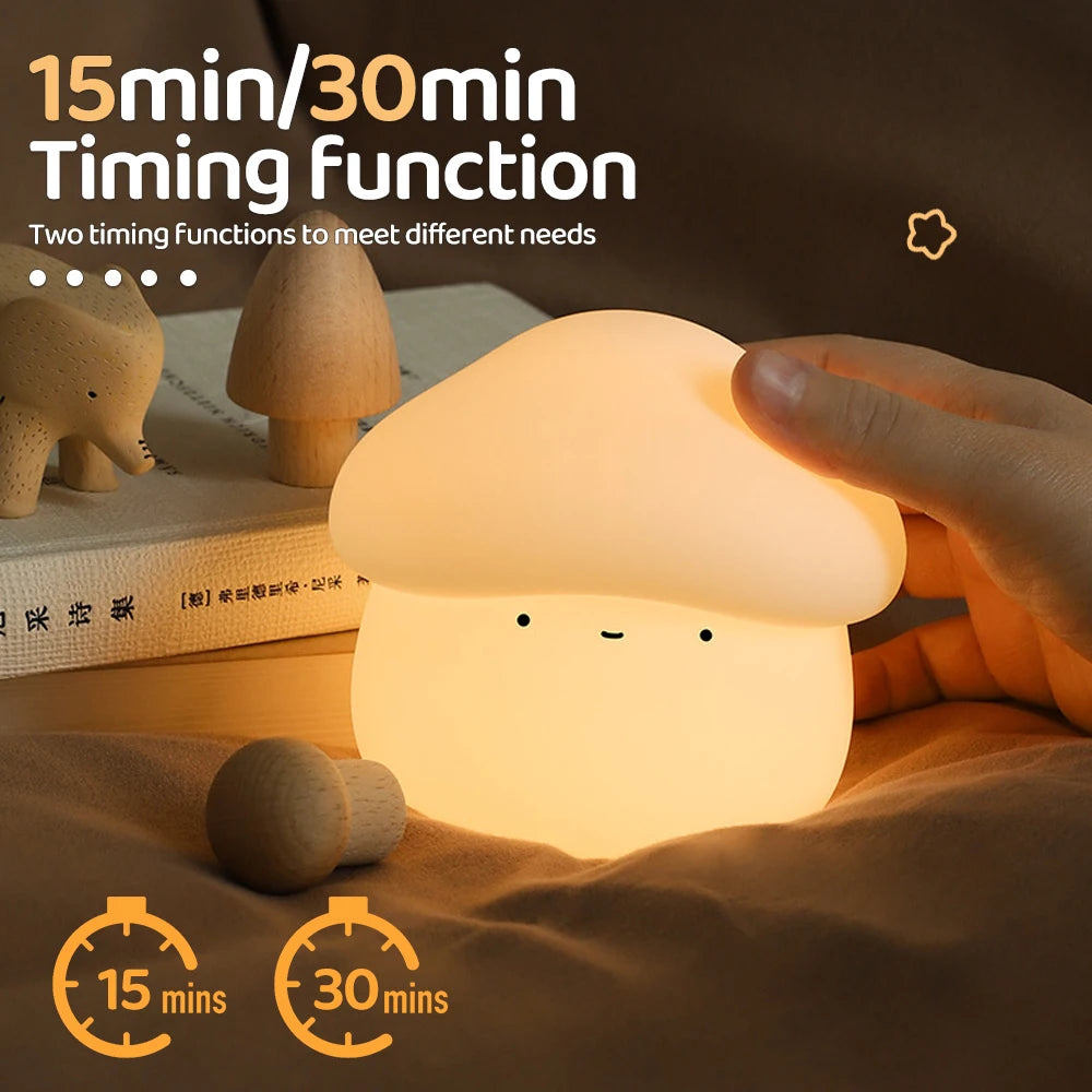 Led Silicone Mushroom Night Light Lamp Kawaii Side