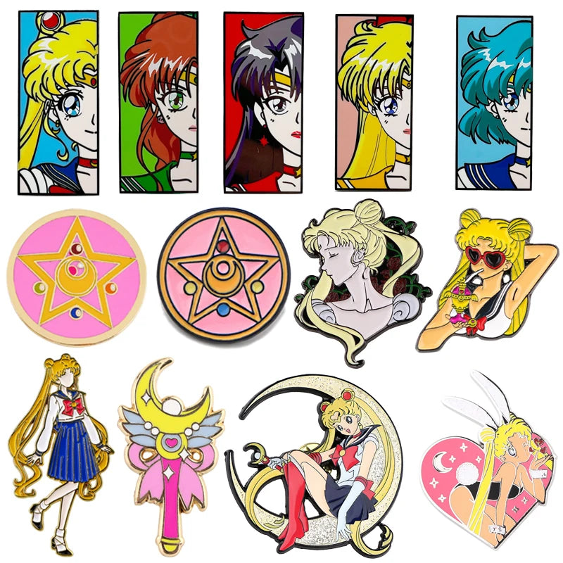 Anime Friends Enamel Pin Brooches for Women Manga Lapel Pins Badges on Backpack Cosplay Accessories Birthday Gift Toys Kawaii Side